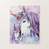 Roze en Amethyst Unicorn moeder en kind Legpuzzel (Verticaal)
