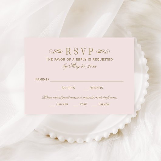  roze en Antiek goudhuwelijk RSVP Kaartje