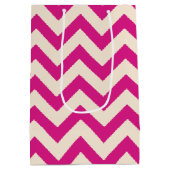 Roze en antiek witte chevron medium cadeauzakje (Achterkant)