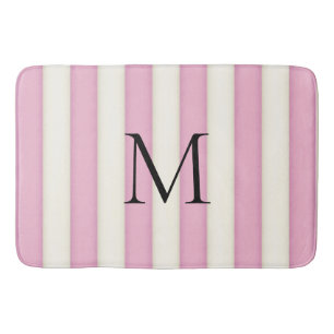 Roze en antiek witte gestreepte monogram badmat