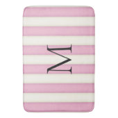 Roze en antiek witte gestreepte monogram badmat (Voorkant Verticaal)