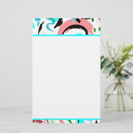 Roze en aqua abstract briefpapier (Staand voorkant)