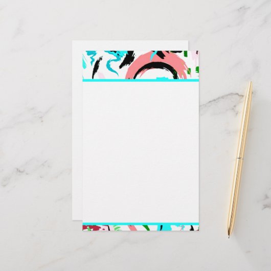 Roze en aqua abstract briefpapier (Voorkant / Achterkant in situ)