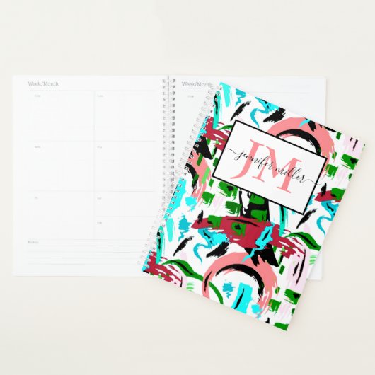Roze en aqua abstract gepersonaliseerd planner (Display)