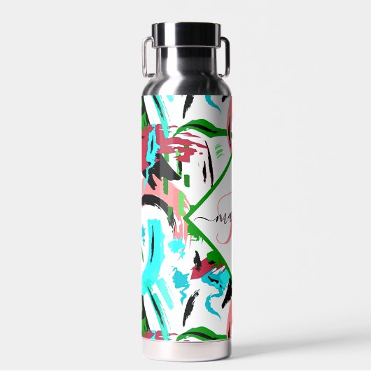 Roze en aqua abstract gepersonaliseerd waterfles (Voorkant)