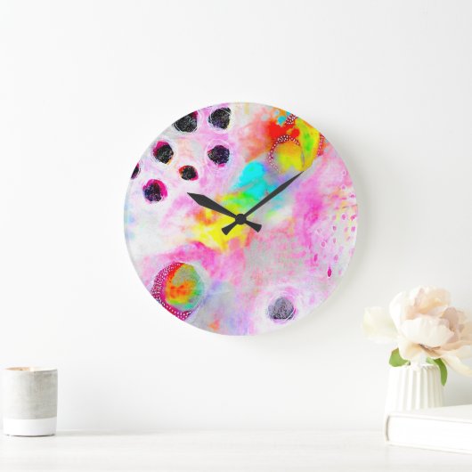 Roze en Aqua Abstract Grote Klok (Huis)