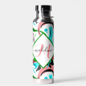 Roze en aqua abstract persoonlijk waterfles (Links)