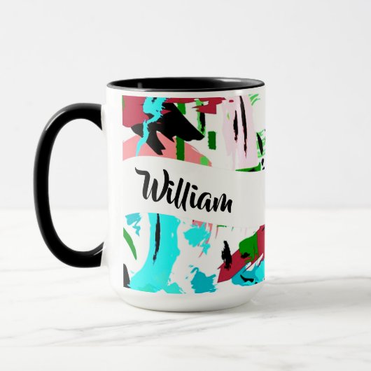 Roze en aqua abstracte gepersonaliseerde koffie-mo mok (Links)