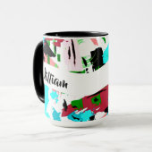 Roze en aqua abstracte gepersonaliseerde koffie-mo mok (Voorkant links)
