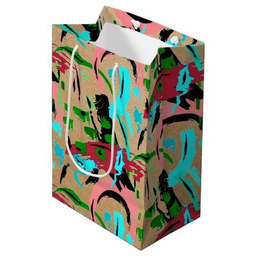 Roze en aqua abstracte middelgrote cadeautas (Voorkant Gekanteld)