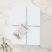 Roze en aqua bloemen met kruis baby meisje doop cadeaulabel (Met Touw)