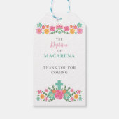 Roze en aqua bloemen met kruis baby meisje doop cadeaulabel (Voorkant)