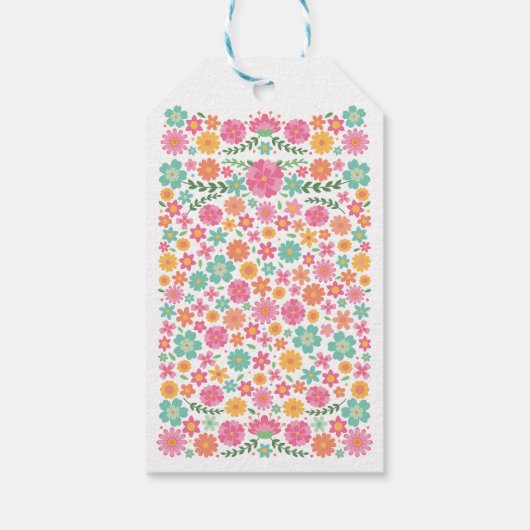 Roze en aqua bloemen met kruis baby meisje doop cadeaulabel (Achterkant)