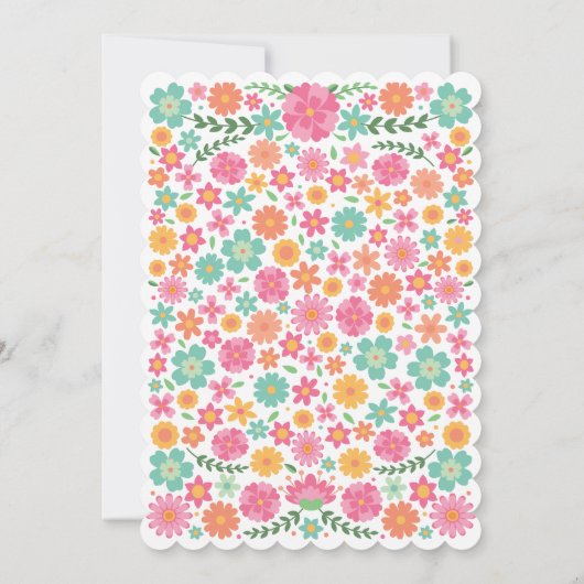 Roze en aqua bloemen met kruis baby meisje doop kaart (Achterkant)