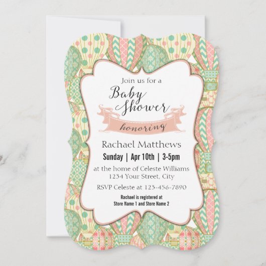 Roze en Aqua Blue Hete Luchtballonnen Baby shower Kaart (Voorkant)