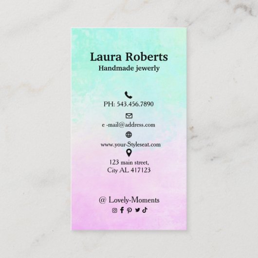 Roze en Aqua Blue waterverf die Busine verdient Visitekaartje (Achterkant)