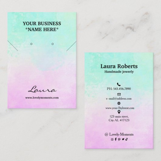 Roze en Aqua blue waterverf Visitekaartje (Voorkant / Achterkant)