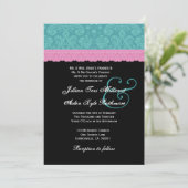 Roze en Aqua Damask Lace Wedding Monogram P524 Kaart (Staand voorkant)