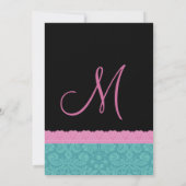 Roze en Aqua Damask Lace Wedding Monogram P524 Kaart (Achterkant)