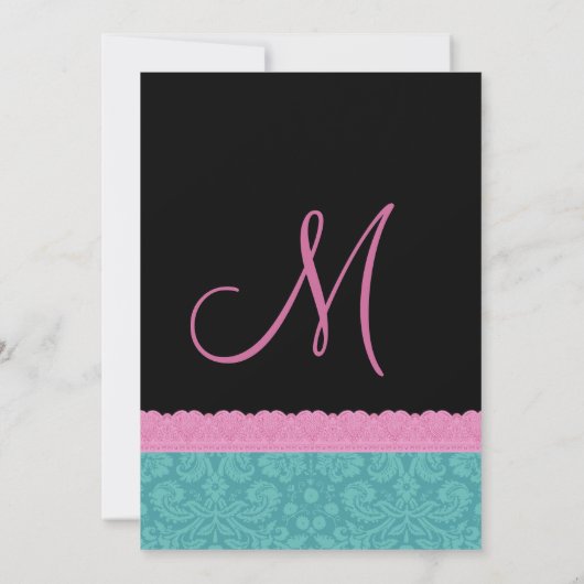 Roze en Aqua Damask Lace Wedding Monogram P524 Kaart (Achterkant)