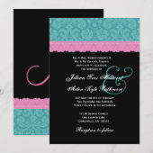 Roze en Aqua Damask Lace Wedding Monogram P524 Kaart (Voorkant / Achterkant)
