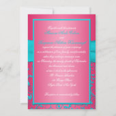 Roze en Aqua Damask Monogrammed Invitation Kaart (Achterkant)