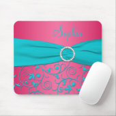 Roze en Aqua Damask Mousepad Muismat (Met muis)