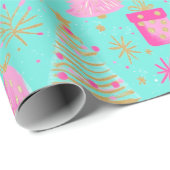 Roze en Aqua feestelijke kerst Cadeaupapier (Rol Hoek)