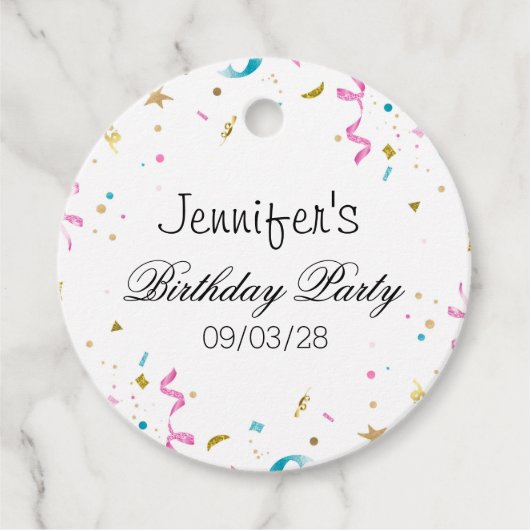 Roze en Aqua Glitter Confetti Bedankjes Labels (Voorkant)