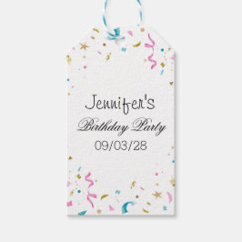 Roze en Aqua Glitter Confetti Cadeaulabel