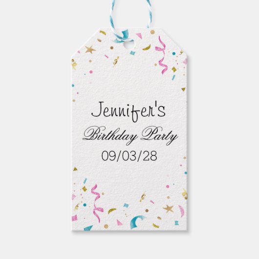 Roze en Aqua Glitter Confetti Cadeaulabel (Voorkant)