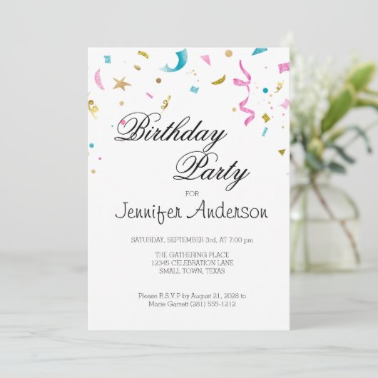 Roze en Aqua Glitter Confetti Invitation (Staand voorkant)