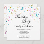 Roze en Aqua Glitter Confetti Invitation (Voorkant / Achterkant)