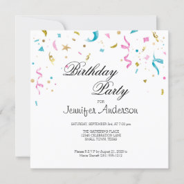 Roze en Aqua Glitter Confetti Invitation