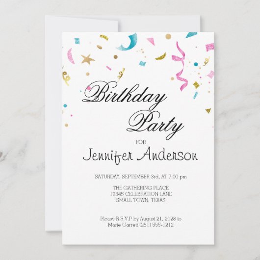 Roze en Aqua Glitter Confetti Uitnodiging (Voorkant)