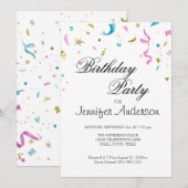 Roze en Aqua Glitter Confetti Uitnodiging (Voorkant / Achterkant)
