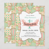 Roze en Aqua hete luchtballonnen verjaardagsfeestj Kaart (Voorkant / Achterkant)