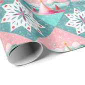 Roze en aqua kerst cadeaupapier (Rol Hoek)