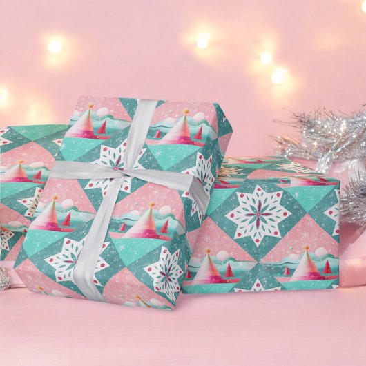 Roze en aqua kerst cadeaupapier