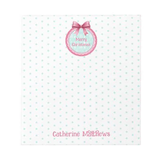 Roze en Aqua Kerst Ornament Notitieblok (Voorkant)