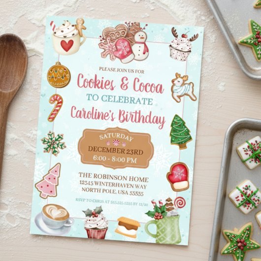 Roze en Aqua Kerstkoekjes en Cacaoverjaardag Kaart