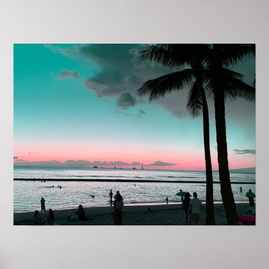 Roze en Aqua Lucht Hawaii Strand Poster (Voorkant)