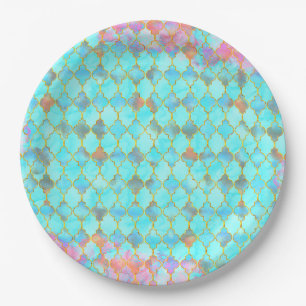 Roze en Aqua Maroccan patroon Papieren Bordje