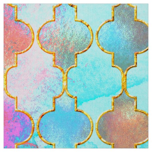 Roze en Aqua Maroccan patroon Stof (Swatch)