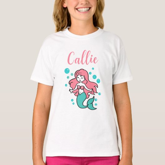 Roze en Aqua Mermaid Gepersonaliseerd Naam met Nar T-shirt (Voorkant)