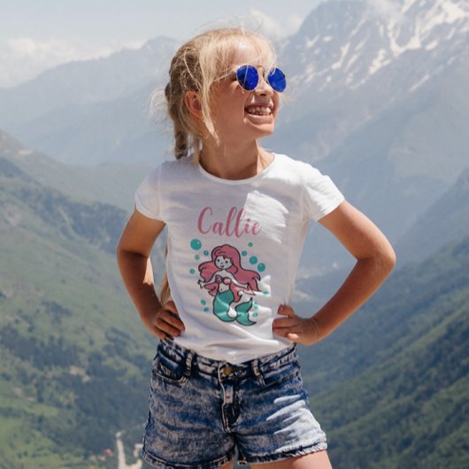 Roze en Aqua Mermaid Gepersonaliseerd Naam met Nar T-shirt