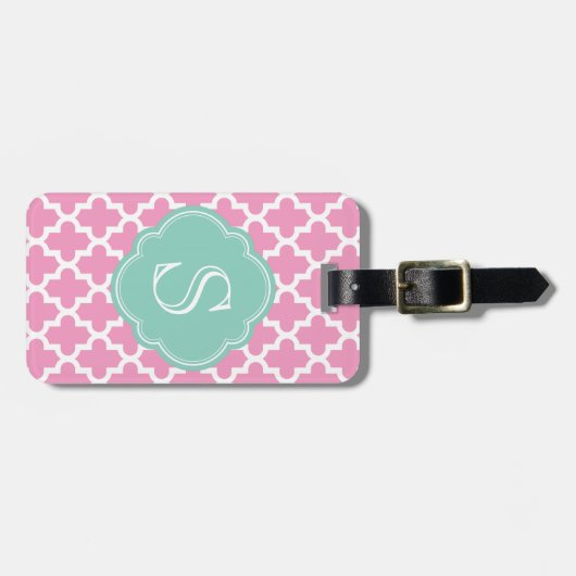 Roze en Aqua Modern Moroccan Custom Monogram Bagagelabel (Voorkant horizontaal)