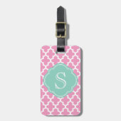 Roze en Aqua Modern Moroccan Custom Monogram Bagagelabel (Voorkant verticaal)