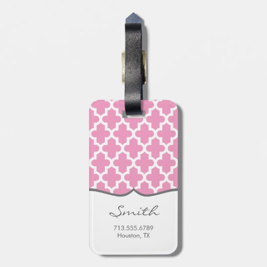 Roze en Aqua Modern Moroccan Custom Monogram Bagagelabel (Achterkant verticaal)