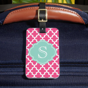 Roze en Aqua Modern Moroccan Custom Monogram Bagagelabel